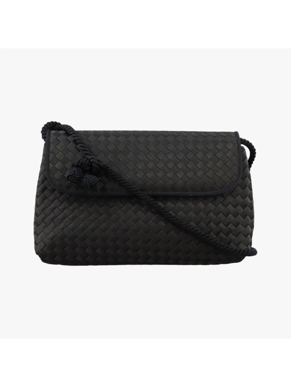 Bottega Veneta Intrecciato Satin Knot Flap Bag Black
